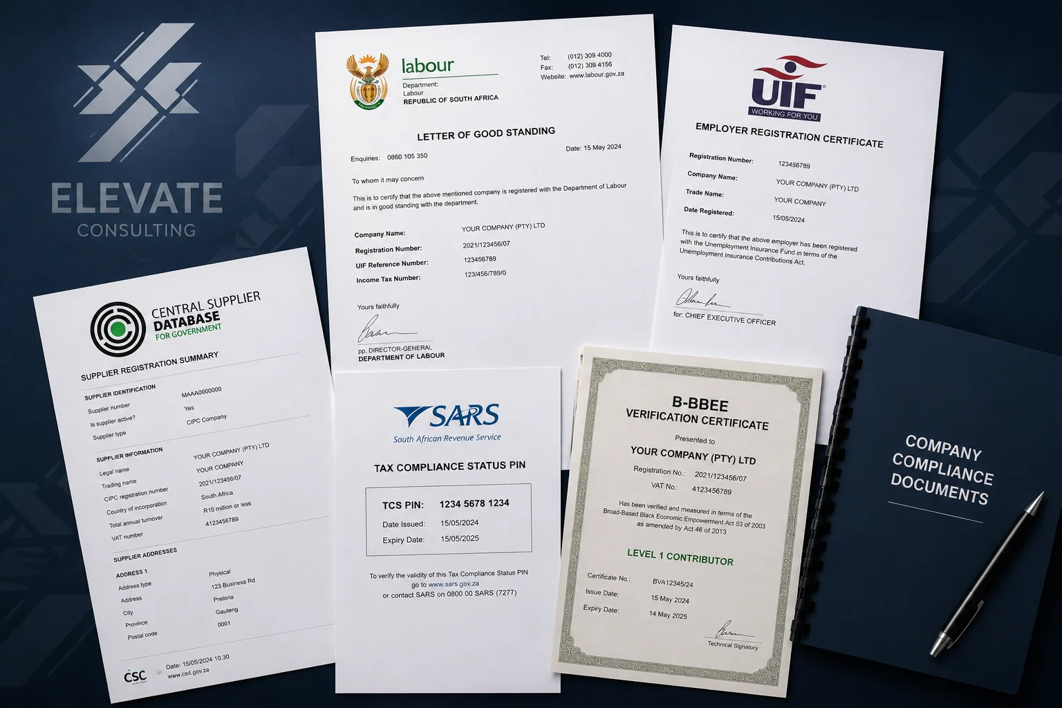 Business compliance certificates and paperwork